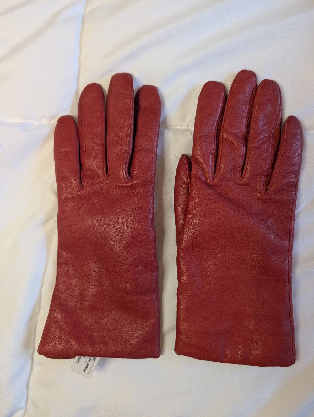 Hanes Her Way Womens Vintage Leather Gloves Size M Brick Red Lined Winter Dress